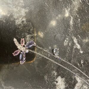 Swarovski Dragonfly Pendant Necklace in Pink & Purple with Clear Accents
